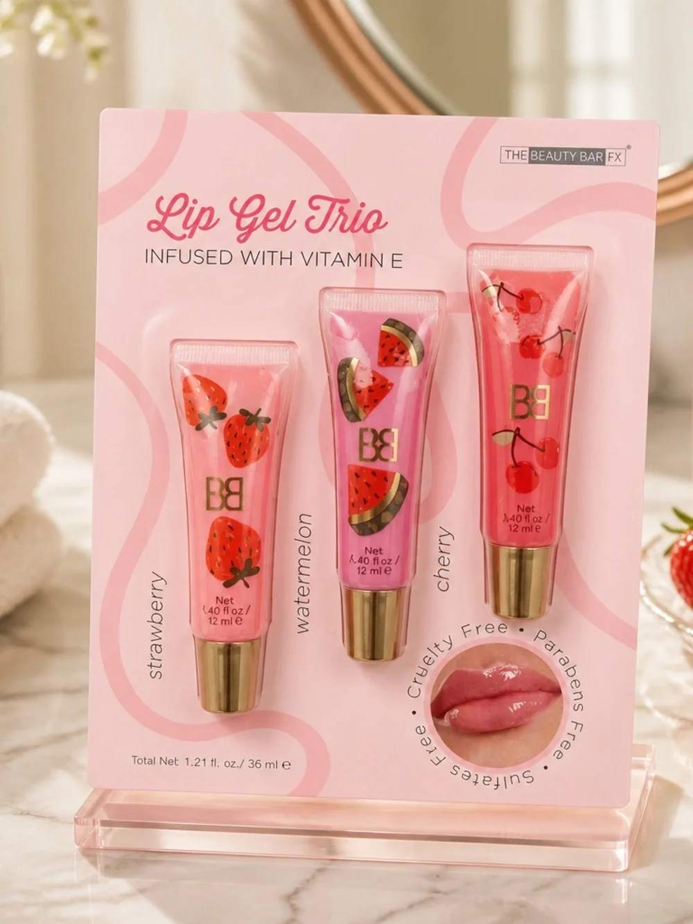Beauty Bar FX Lip Gel Trio – Strawberry, Watermelon & Cherry